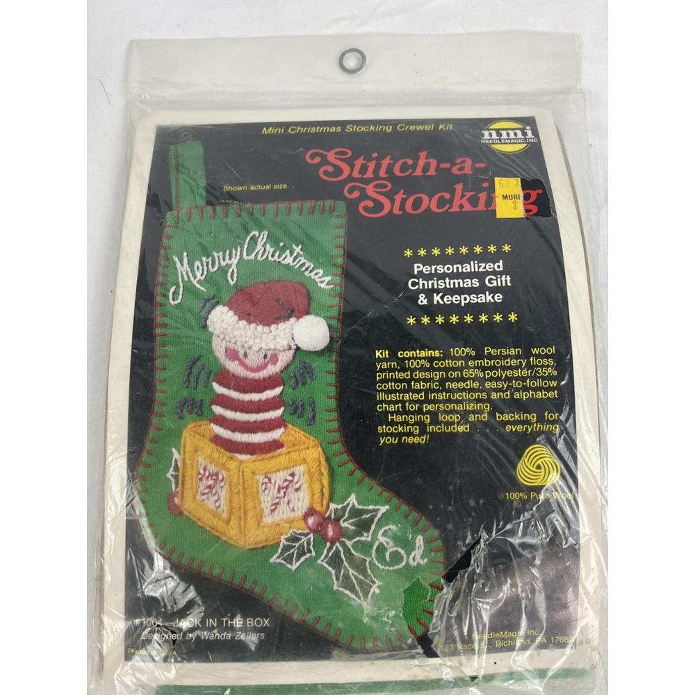 Mini Christmas Stocking Crewel Kit Stitch-a-Stocking #1004 Jack In The box